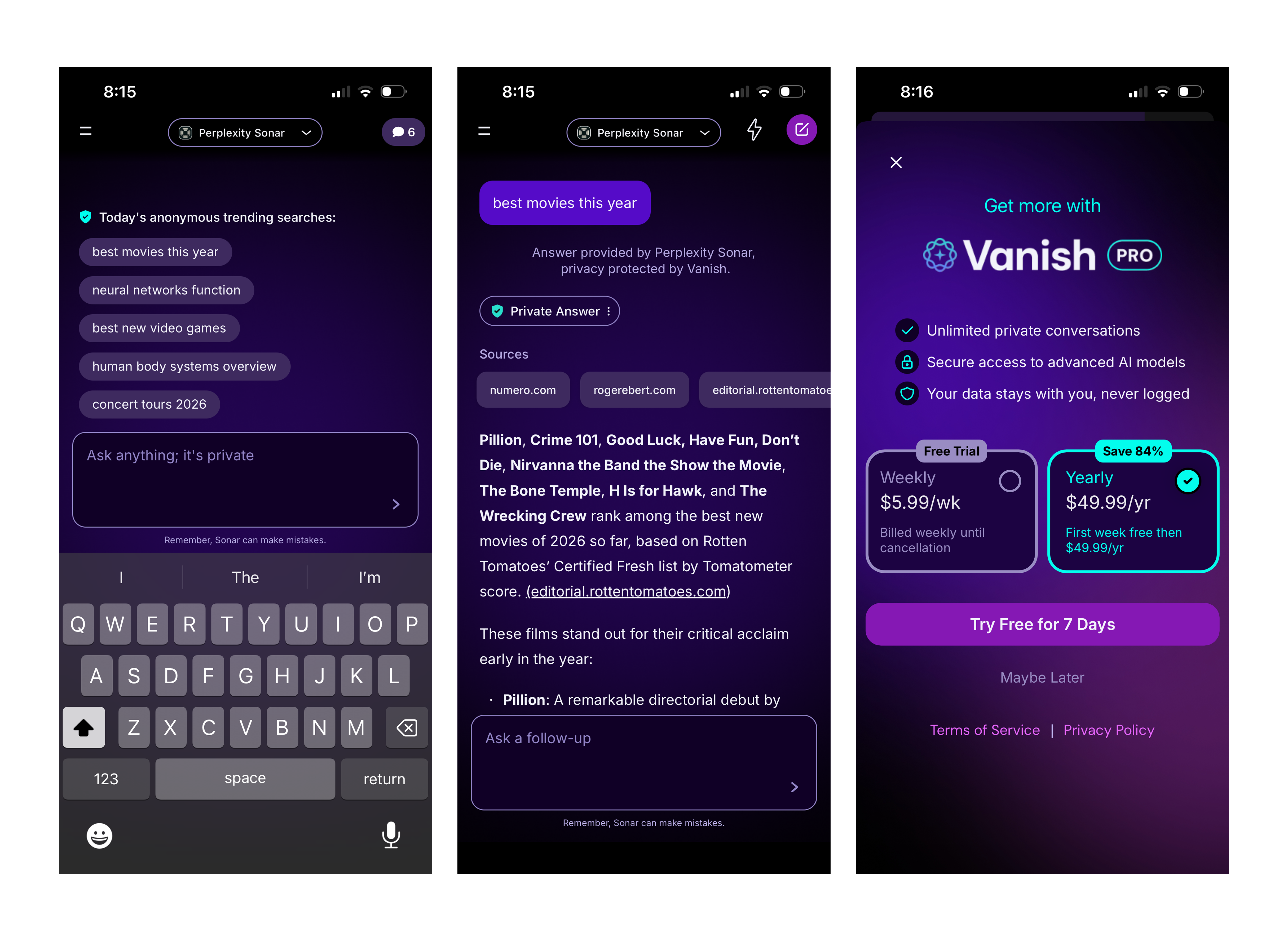 Vanish Private AI app